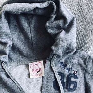 Victorias Secret PINK M Grey VNeck Hood Sweatshirt